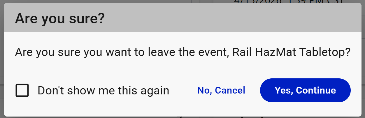 Exit event confirmation dialog