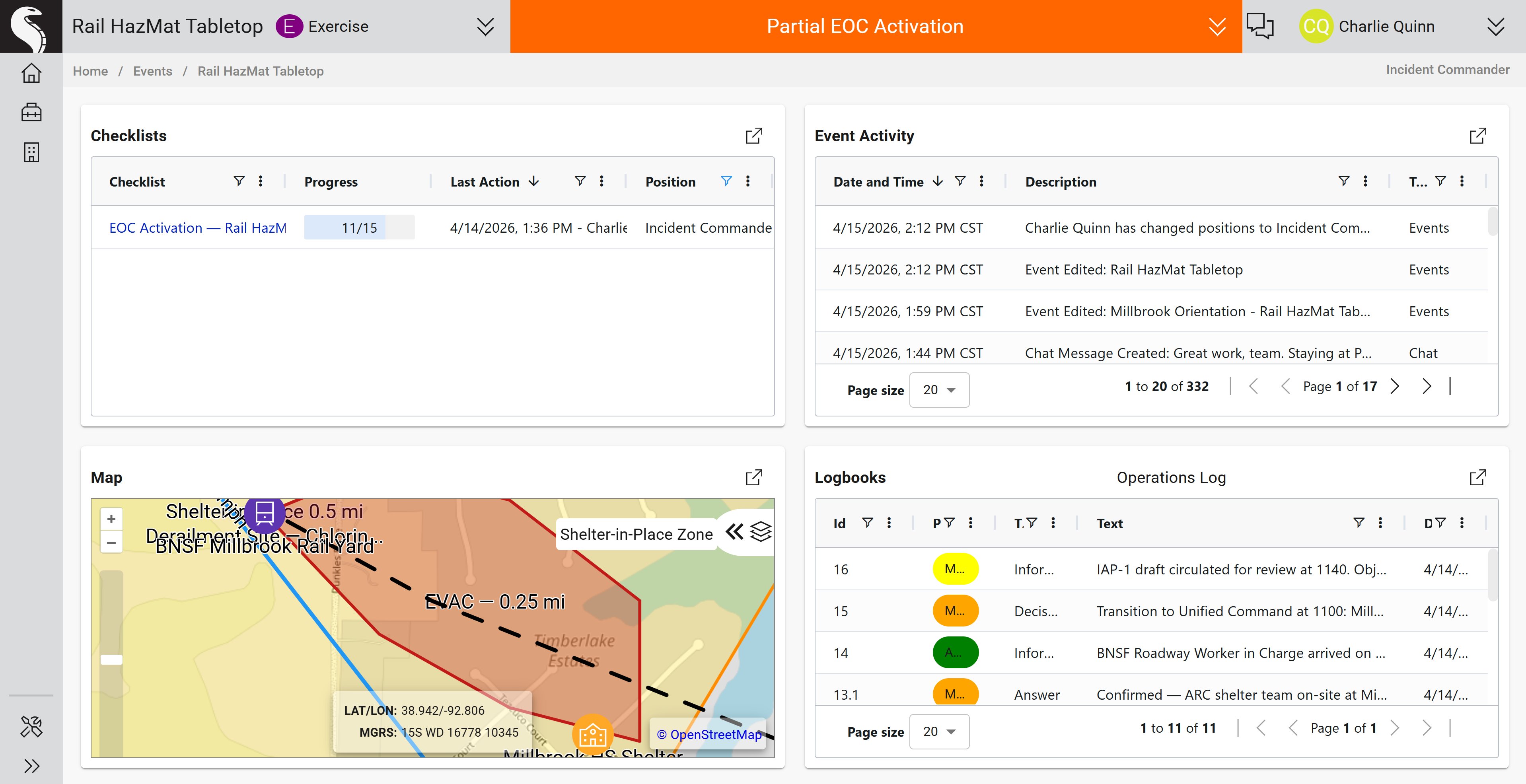A named event landing page with the event name in the top bar and a status banner
