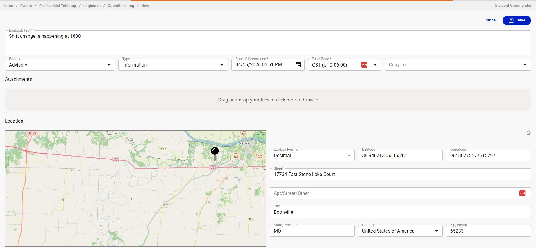 The detailed entry form showing all available fields